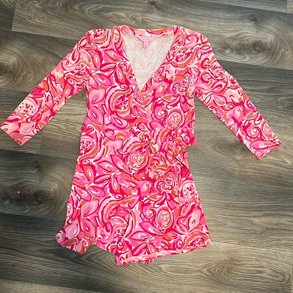 Lilly Pulitzer floral pink wrap romper